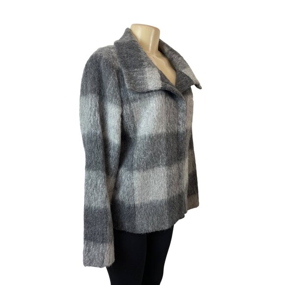 Talbots Women's Grey Alpaca Outer Shell Squared Pattern Long Sleeve Coat Sz 14 - Picture 2 of 7